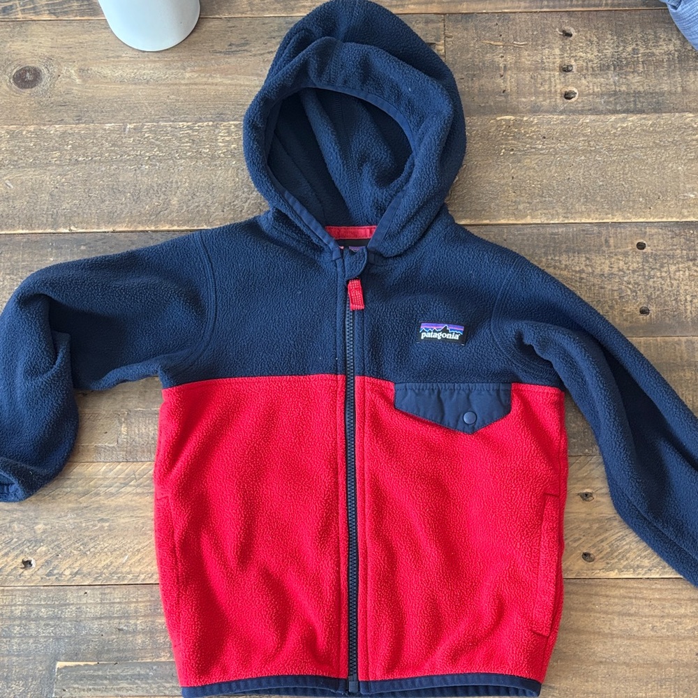 Patagonia Kids Navy and Red Fleece Hoodie
